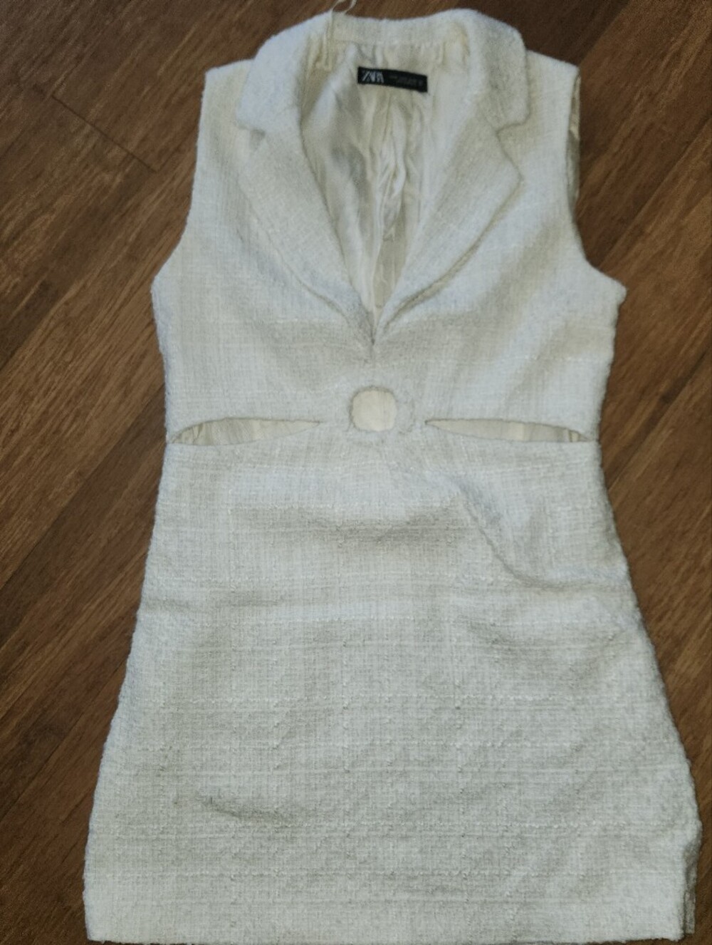 Zara Cream Sleeveless Textured Peek A Boo Dress